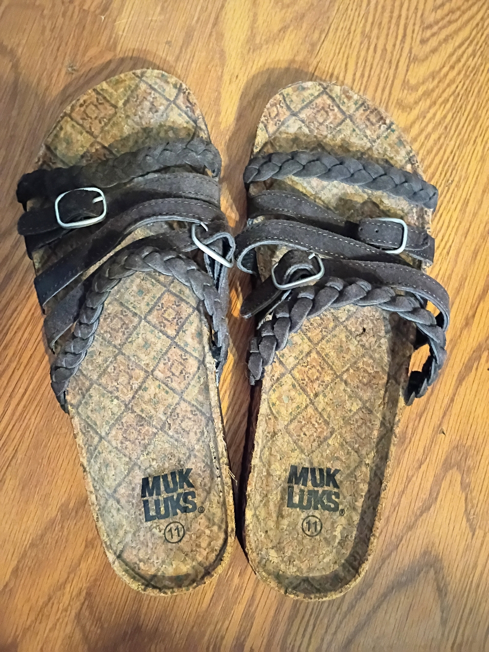 Muk Luks Braided Brown Cork Slide Sandals